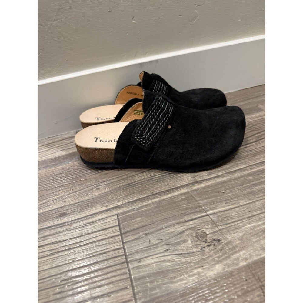 Think! Black Suede Women’s Clogs Size EU 38 Slip On Cork Comfort